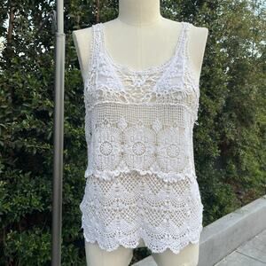 Y2K Vintage Libyan Knit Crochet Women’s Beige Tank USA Made Large 2000s